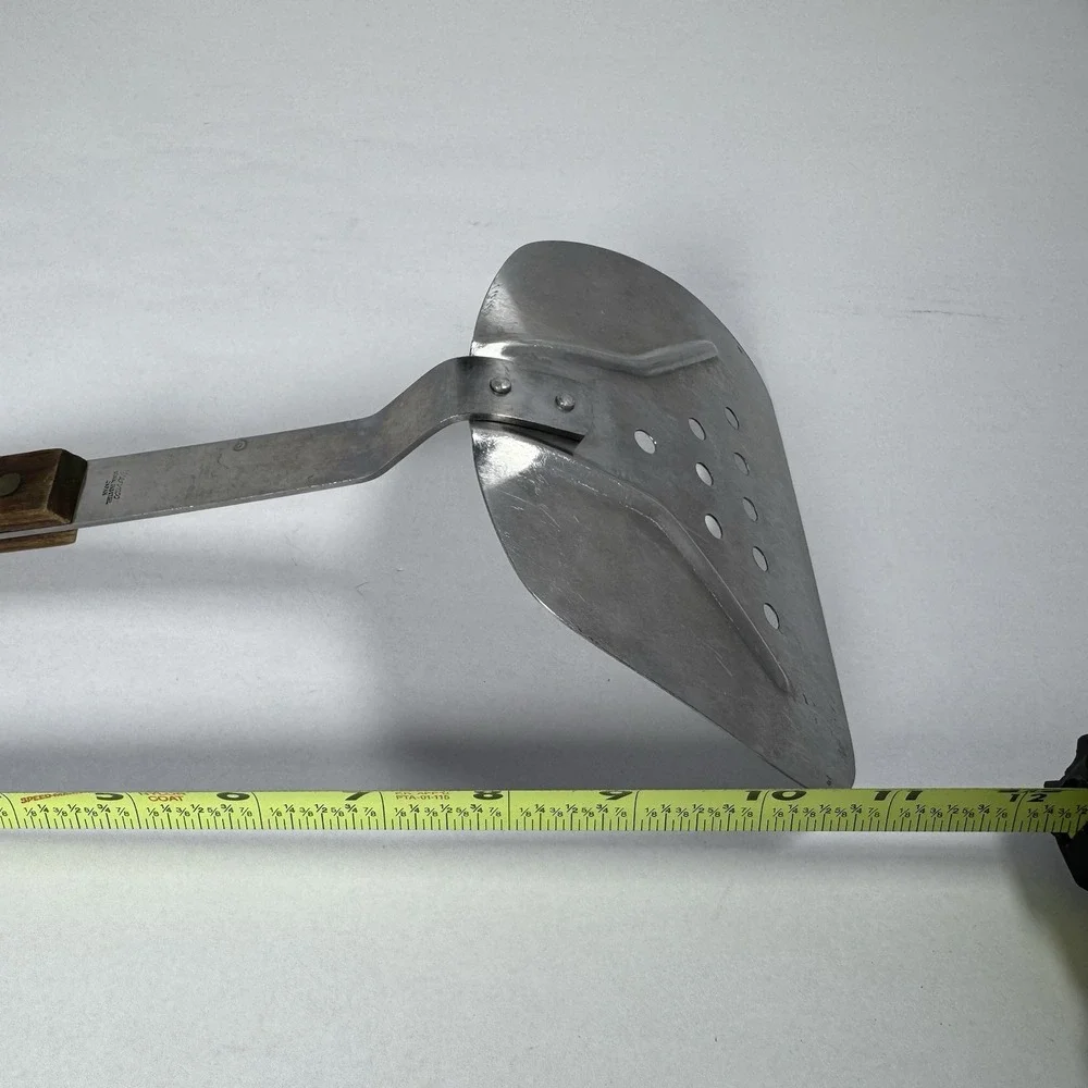 Vintage Vernco Stainless Steel Slotted Spatula Serrated Edge Wood Handle Japan